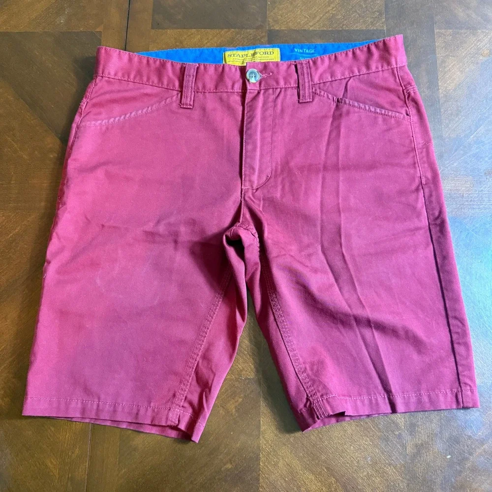Stapleford Vintage Slim Fit Chino Shorts Burgundy Size‎ 32 Workwear